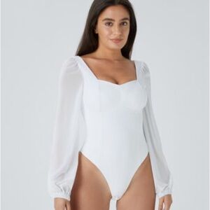 HALARA Softlyzero Airy Backless Sweetheart Neck & Mesh Bishop Sleeve Button Sz L